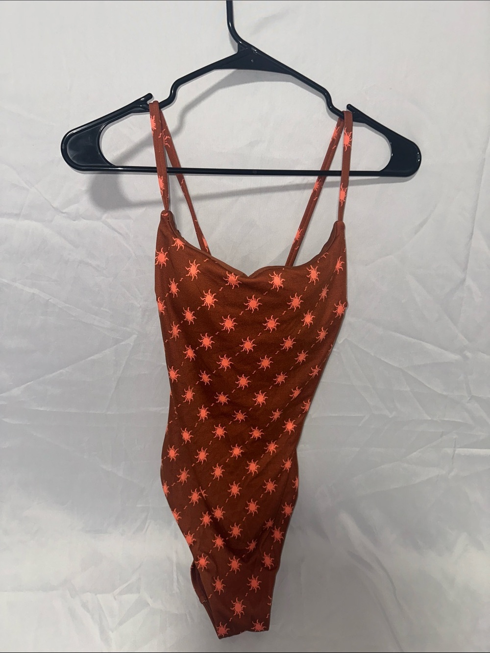 Shade & Shore Rust Orange Girls One-Piece Swimsuit with Coral Sun Print